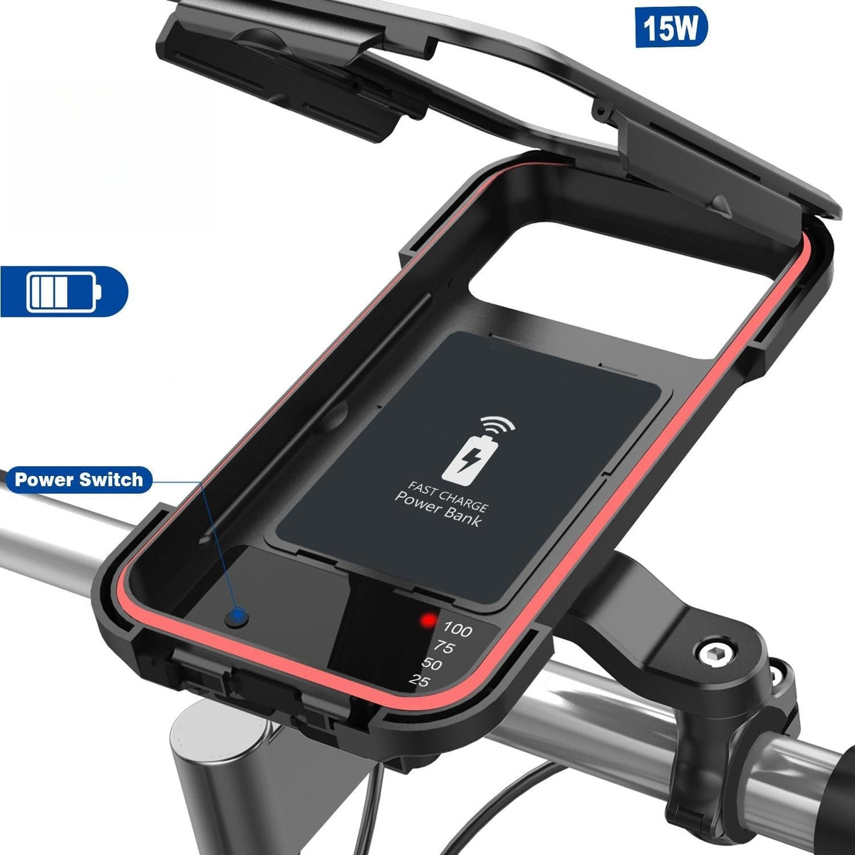 15W Powerbank - Waterproof Holder for Bicycle Handlebar