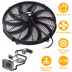 16" Electric Radiator Cooling Fan 12V 120W 10 Blades Car Thermostat Kit
