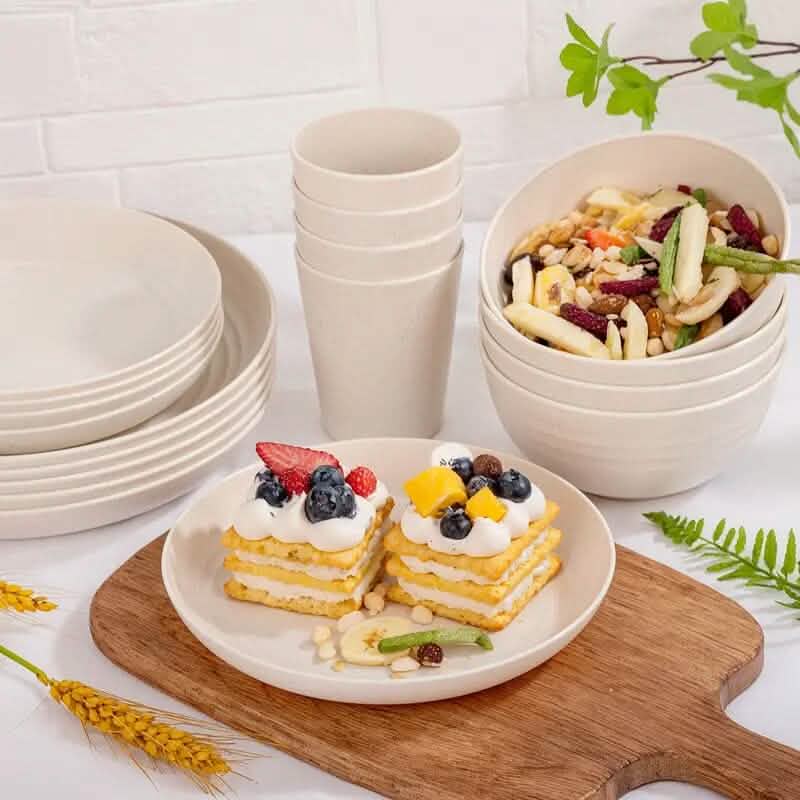 16-Piece: Durable Wheat Straw Dinnerware Set