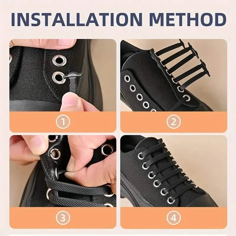 16-Pieces Set: Silicone Elastic Shoe Laces - Free-Tie for Skate, Casual and Sneakers Shoes