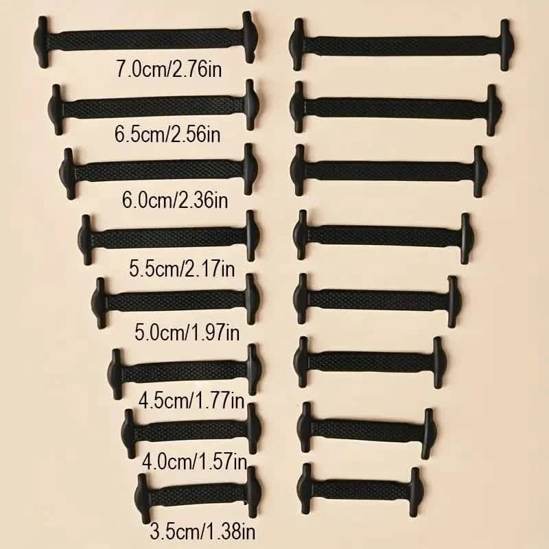 16-Pieces Set: Silicone Elastic Shoe Laces - Free-Tie for Skate, Casual and Sneakers Shoes