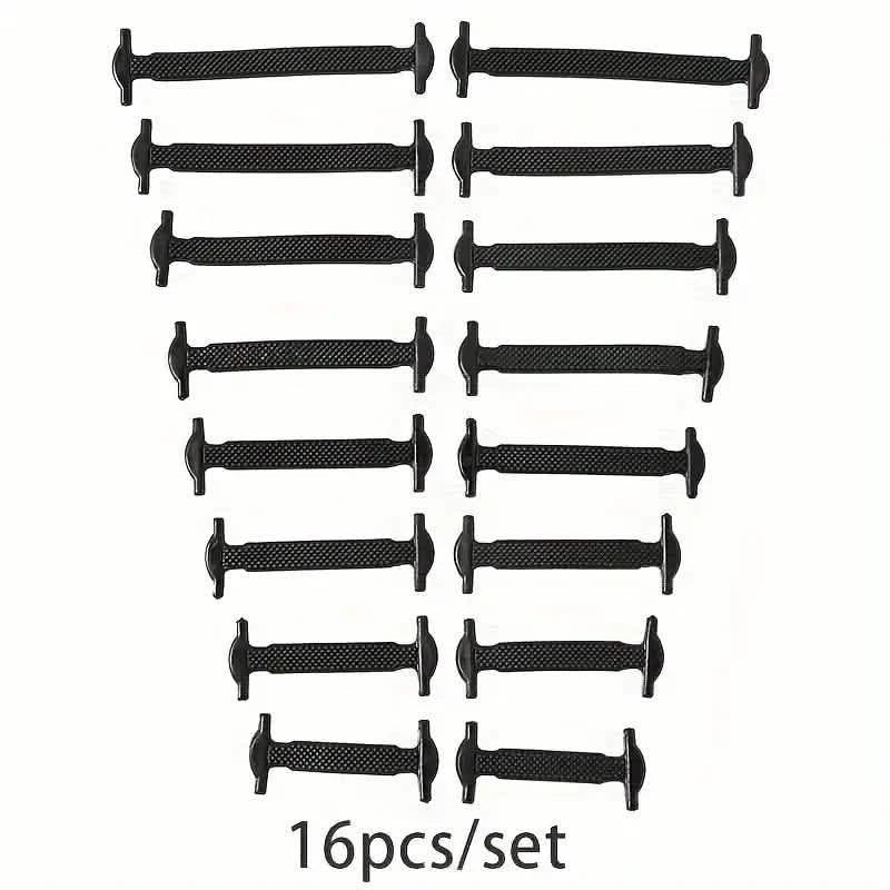 16-Pieces Set: Silicone Elastic Shoe Laces - Free-Tie for Skate, Casual and Sneakers Shoes