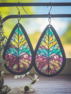 Beautiful Wood and Stained Glass Effect Earrings