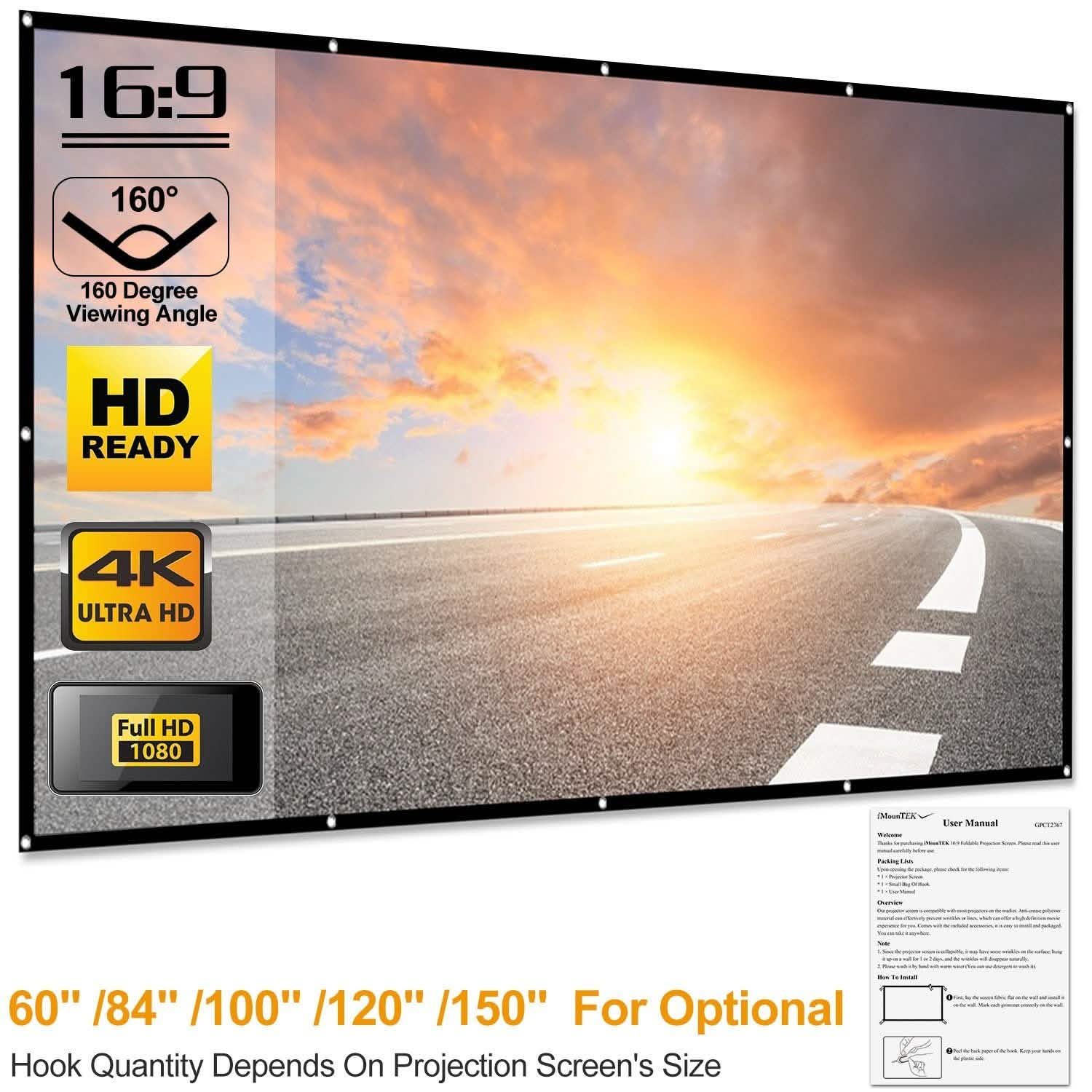 16:9 Foldable Projector Screen Anti-Crease Wall Mounted