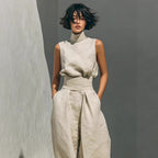 Women’s Cotton Linen Two-Piece Set – Sleeveless Top & Wide-Leg Pants