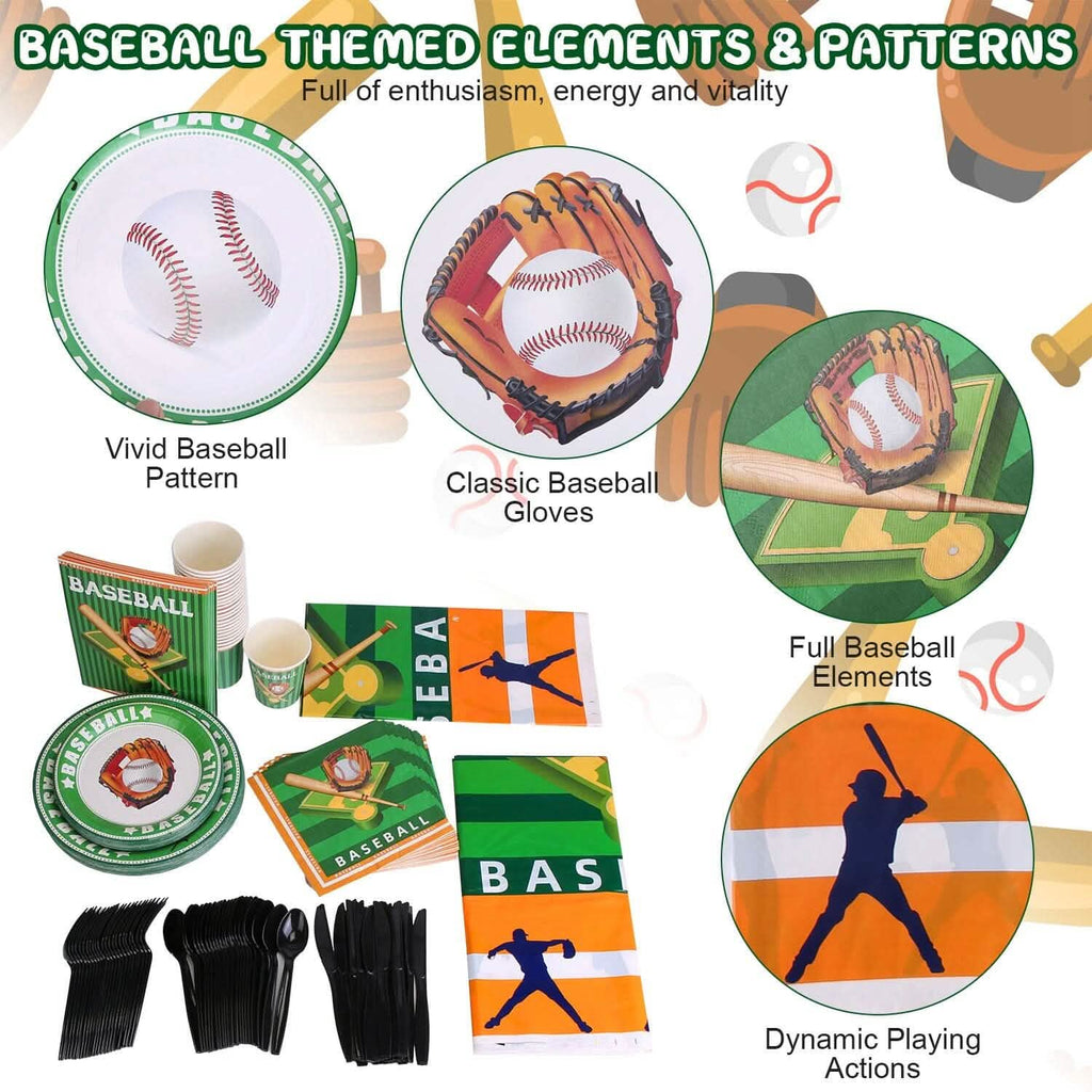 171-Pieces: Baseball Birthday Party Disposable Dinnerware Set