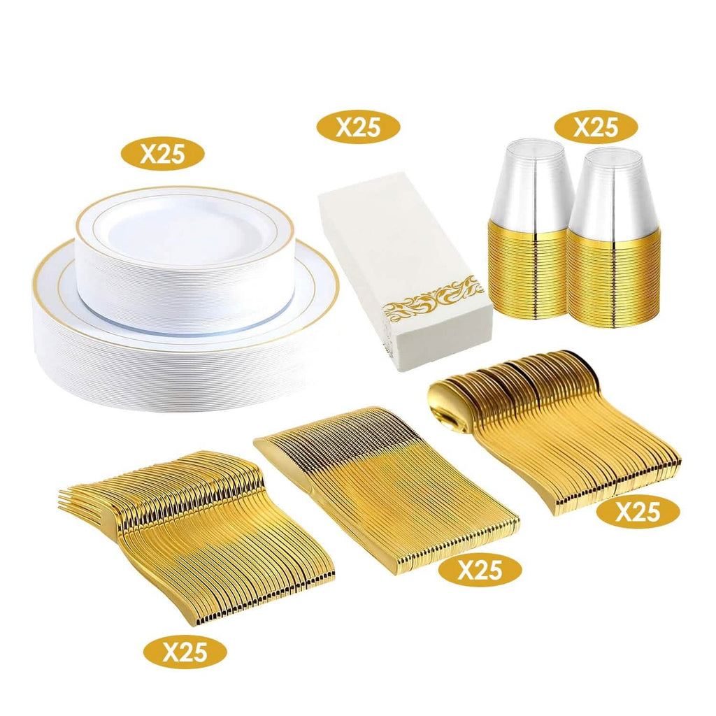 175-Pieces: Disposable Gold Dinnerware Set