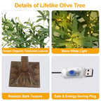180-Pieces LED Beads Lighted Olive Tree with Warm Light with Remote 8 Lighting Modes 10 Adjustable Brightness