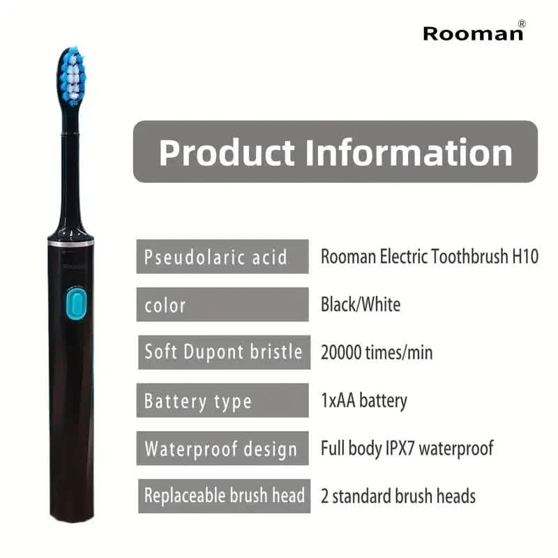 Sonic Electric Toothbrush – 6 Brush Heads, 3 Modes, AA Battery, IPX7 Waterproof