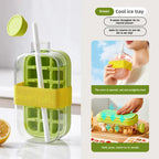 2-in-1 Silicone Ice Cube Bottle with Lid & Straw