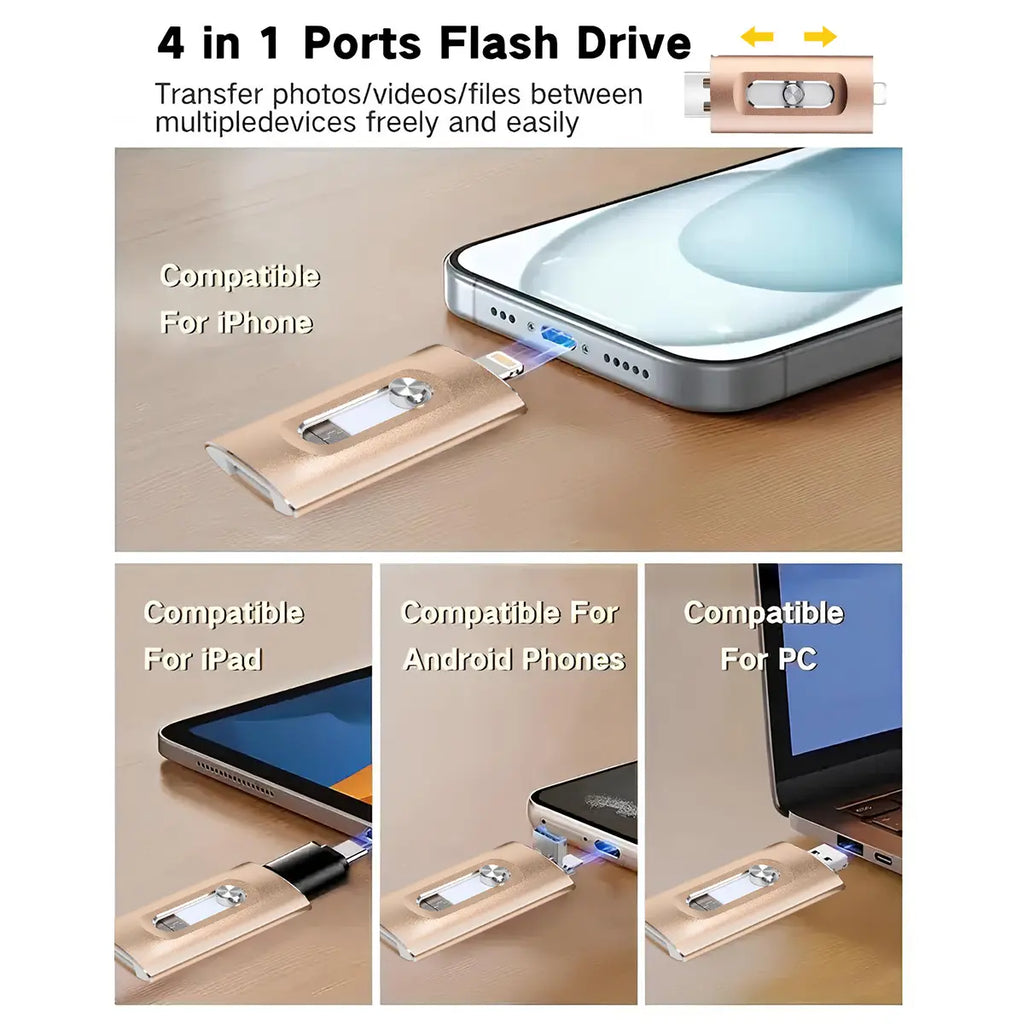 Portable 4-in-1 Memory Stick MFi Certified High Speed Data Transfer Flash Drive