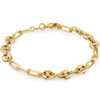 18K Gold Mariner and Paperclip Link Anklet 10"