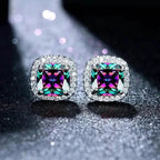 18K Gold Plated Colorful Square Shape Stud Earrings