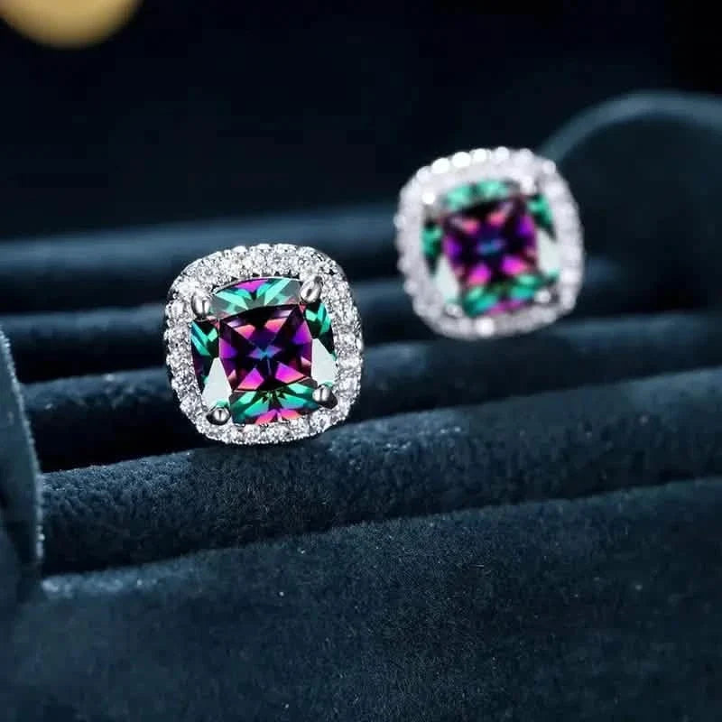 18K Gold Plated Colorful Square Shape Stud Earrings