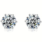 18K Gold Ear Bone Buckle Stainless Steel 6-Prong Zirconia Stud Earrings