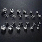18K Gold Ear Bone Buckle Stainless Steel 6-Prong Zirconia Stud Earrings