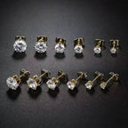 18K Gold Ear Bone Buckle Stainless Steel 6-Prong Zirconia Stud Earrings