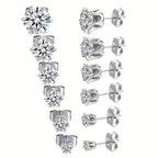 18K Gold Ear Bone Buckle Stainless Steel 6-Prong Zirconia Stud Earrings