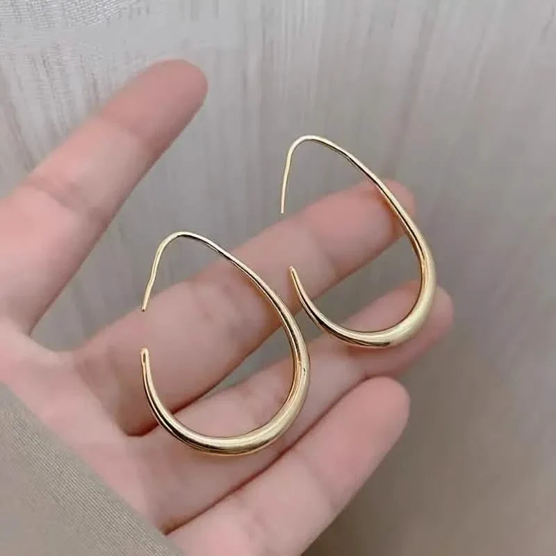 18K Gold Plated Glossy Minimalist Water Drop Design Hoop Earrings Copper