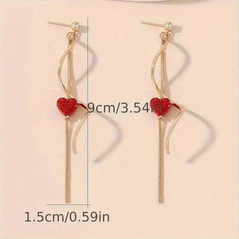 18K Gold Spiral Lines Heart Design Dangle Earrings