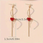 18K Gold Spiral Lines Heart Design Dangle Earrings