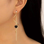 18K Gold Spiral Lines Heart Design Dangle Earrings