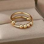 18K Gold Spinning Beads Anxiety Ring
