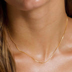 18K Solid Yellow Gold Box Necklace Real Gold Chain