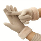 Cashmere Warm Suede Leather Plush Touch Screen Gloves