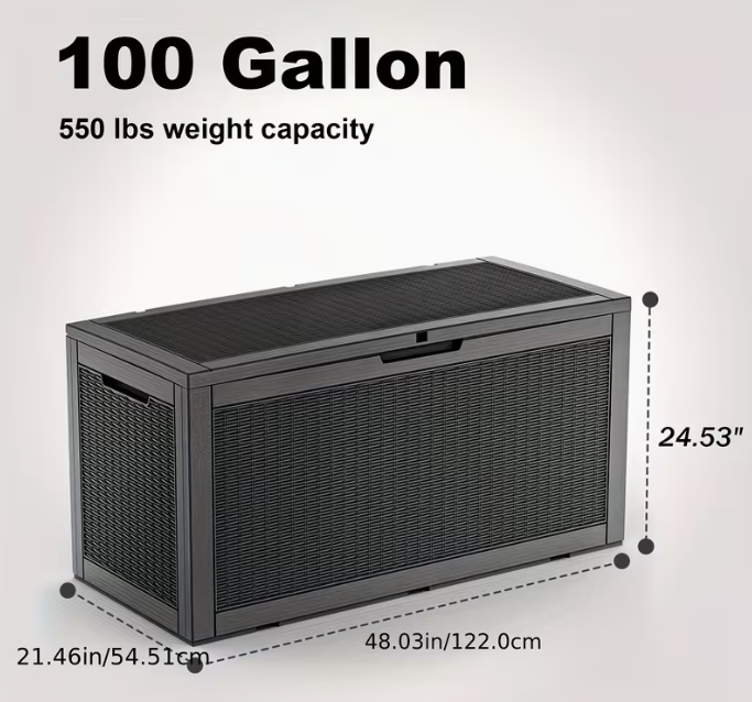 75 Gallon Heavy-Duty Outdoor Deck Box - Waterproof, Lockable