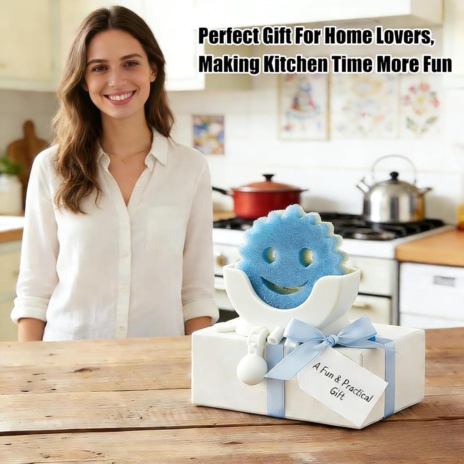 Cute Hanging Sponge Holder with Drainage,3D Printed Kitchen Funny Sponge Stand for Sink