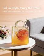 Purse Drinking Glass, Glass Purse for Drinks, Unique Wine Glasses with Straw, Decorative Fish Bowl Vase with Straw