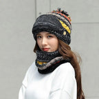 Cozy Knitted Hat Scarf Set with Velvet Lining