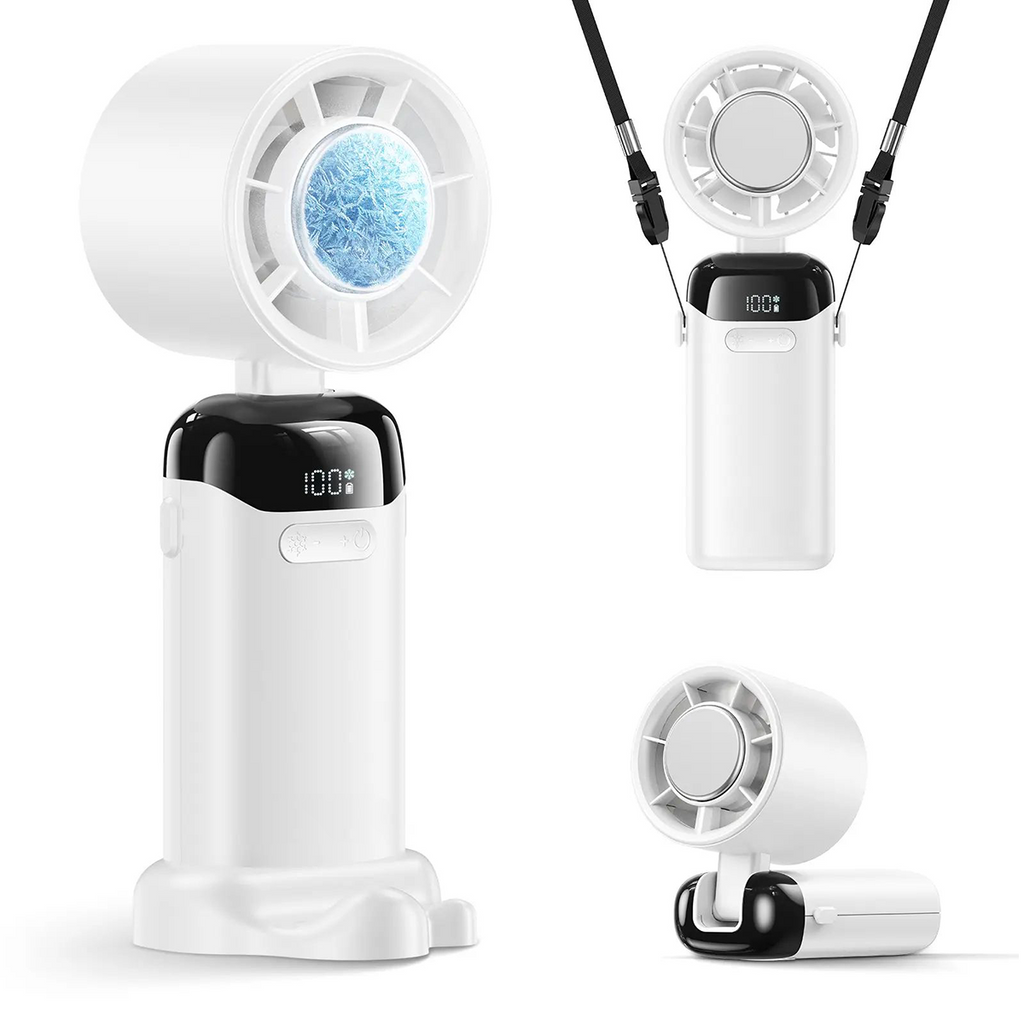 4-in-1 portable refrigeration handheld turbo fan, mini handheld personal fan.Suitable for travel, indoor use, and office desk usage