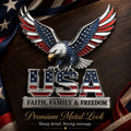 USA 250th Anniversary Metal Emblem – Faith, Family & Freedom Patriotic Decor