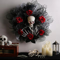 Halloween Garland Red Rose Skull Front Door Wreath