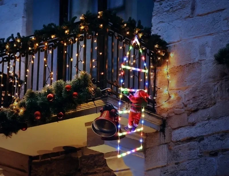 Climbing Santa LED Ladder Lights  - 1m Festive Holiday Decoration for Indoor & Outdoor Use, 8 Lighting Modes, Remote Controlled