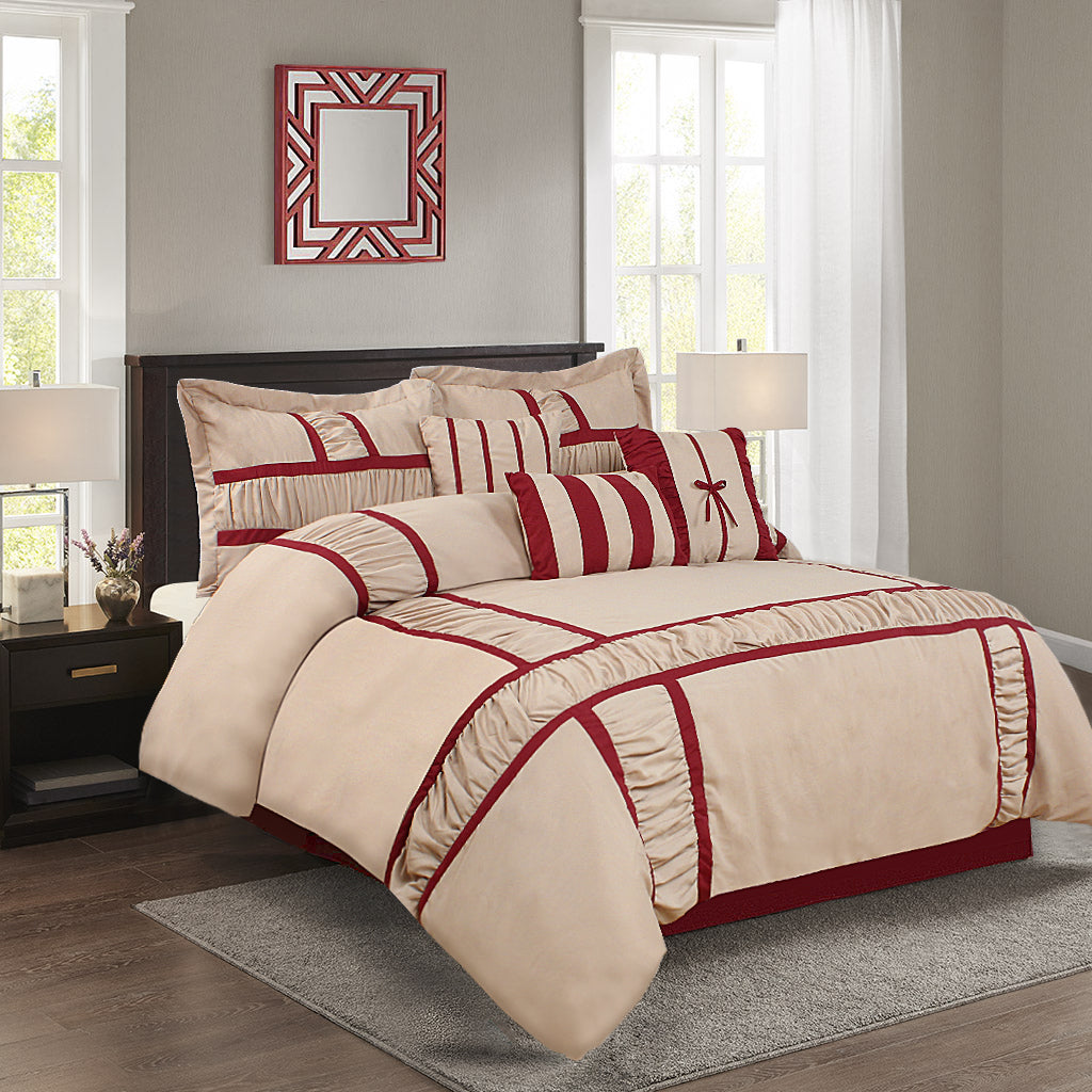 7 Piece Microfiber Ruffle and Patchwork Comforter Set