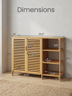 Bamboo 4 Tier Floor Cabinet with Doors, Freestanding Storage