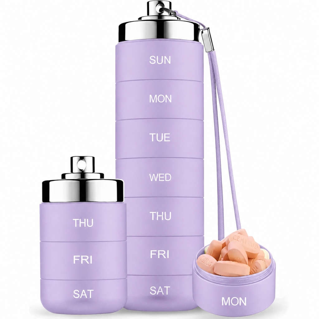 Portable Metal Pill Organizer – 7-Day Medicine, Vitamin & Supplement Holder