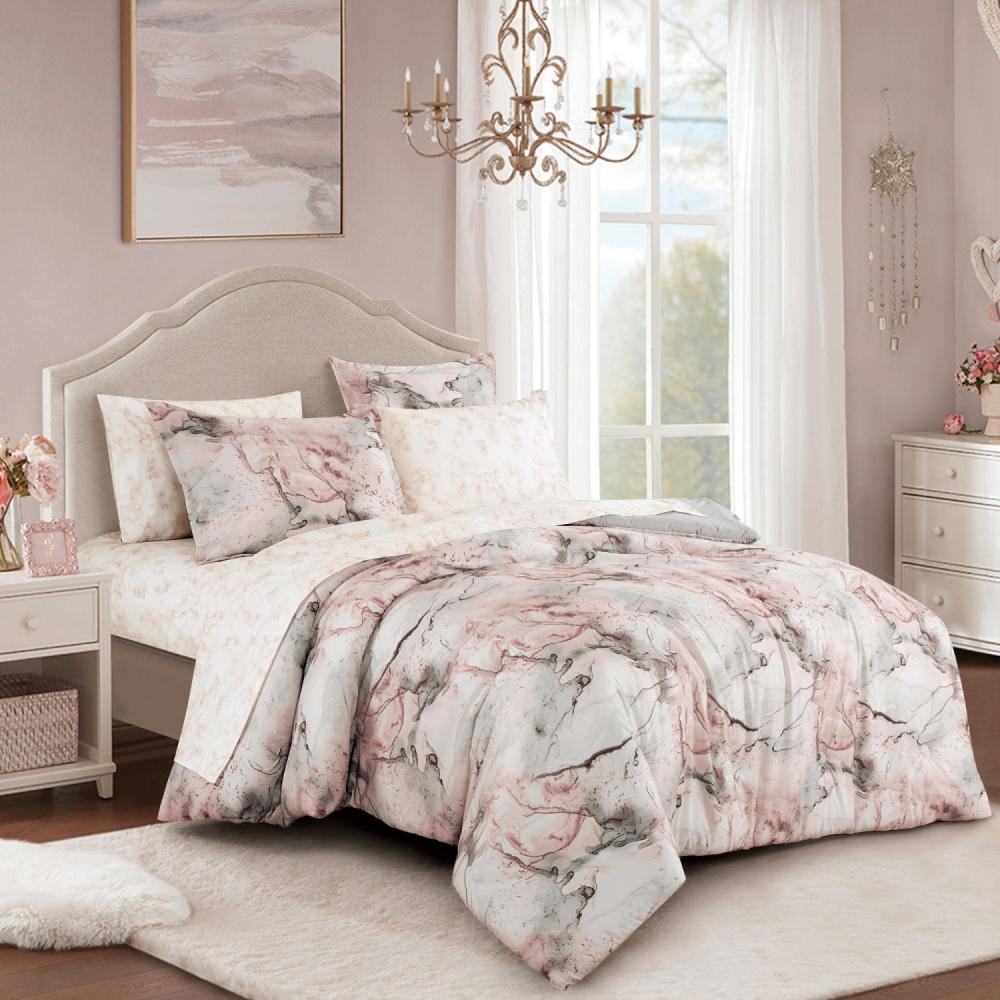 7 Piece Abstract Print Comforter Set with Bed Sheet Set, 22896