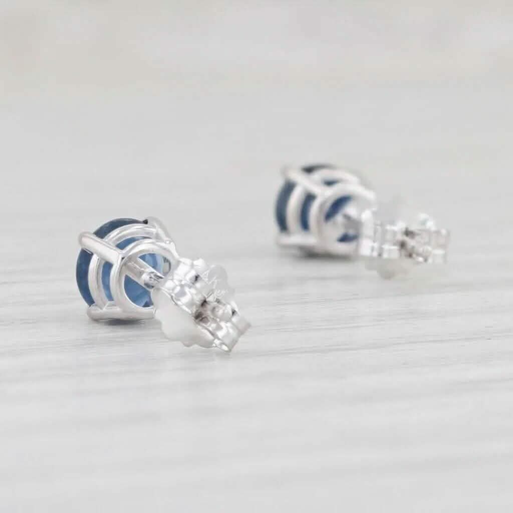 1ctw Blue Sapphire Stud Earrings 14k White Gold September Birthstone Solitaire