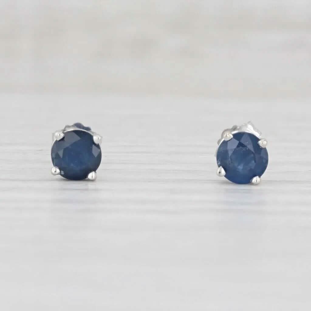 1ctw Blue Sapphire Stud Earrings 14k White Gold September Birthstone Solitaire