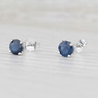 1ctw Blue Sapphire Stud Earrings 14k White Gold September Birthstone Solitaire