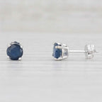 1ctw Blue Sapphire Stud Earrings 14k White Gold September Birthstone Solitaire