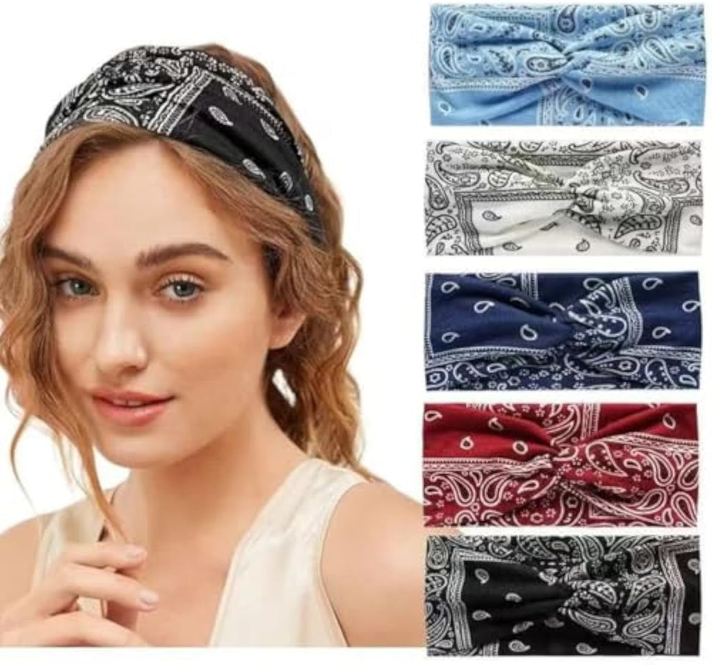 Printed Cross Yoga Headband, Print Hair Band Wide Elastic Hair Band, Twist Knot Headbands