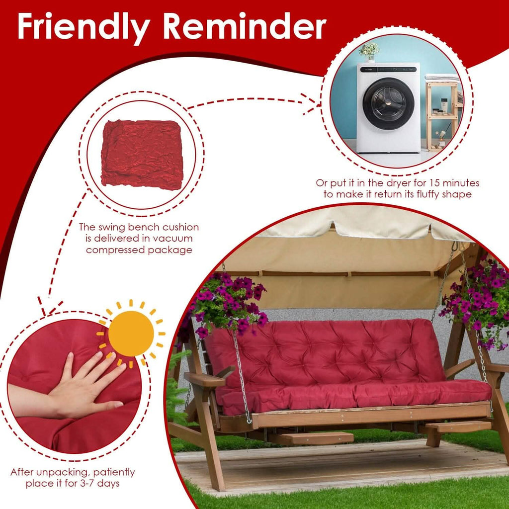 2-3 Seater Swing Cushion Replacement Swing Beach Pads with Backrest 8-Tie Straps