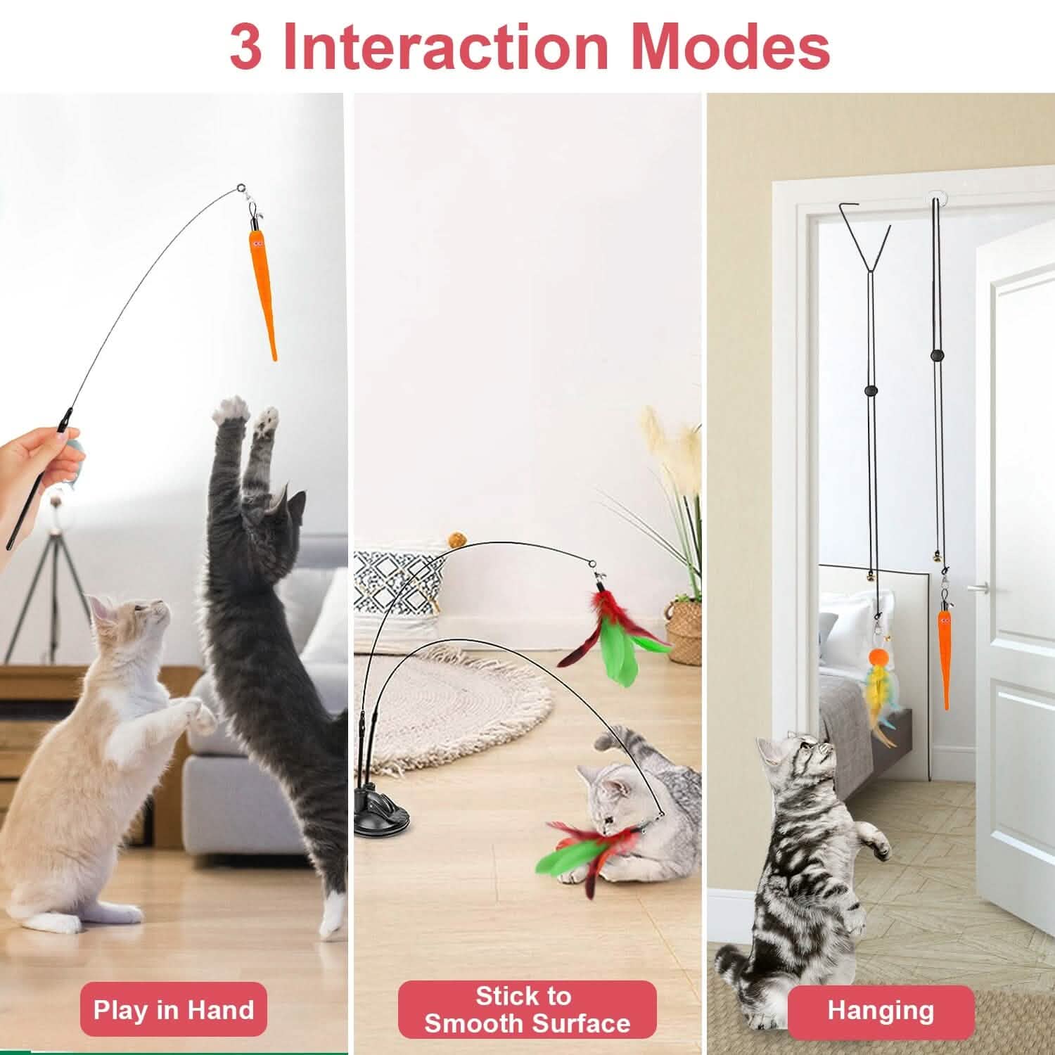 2 Cat Wand Toys with Suction Cup Double Head Interactive Cat Feather Toy
