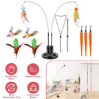 2 Cat Wand Toys with Suction Cup Double Head Interactive Cat Feather Toy