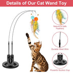 2 Cat Wand Toys with Suction Cup Double Head Interactive Cat Feather Toy